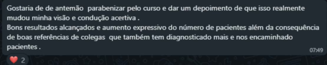 Depoimento de aluno do curso Avaliação e Diagnóstico do Lipedema